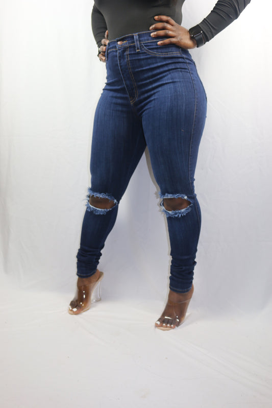 Ripped Knee High Waist Denim