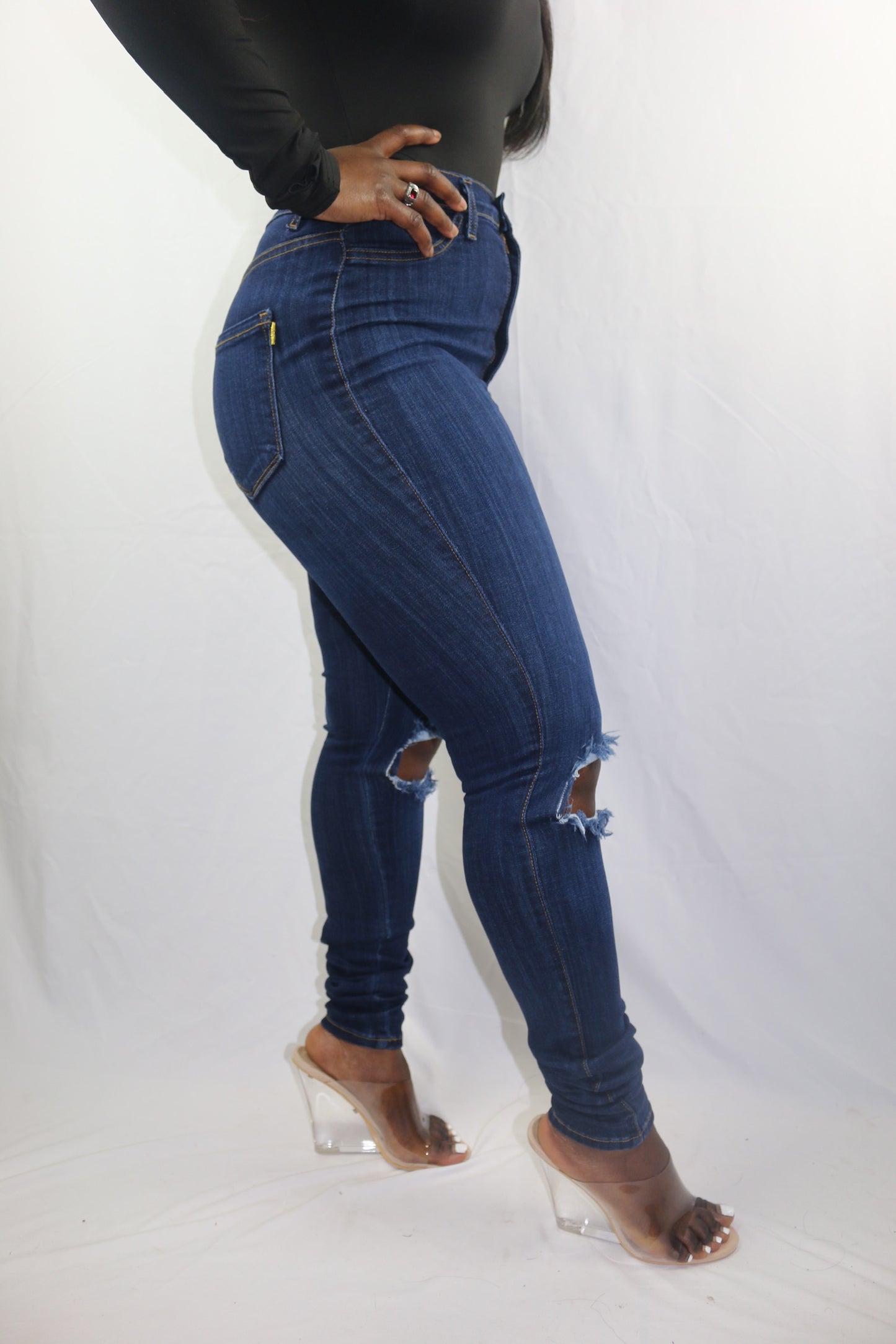 Ripped Knee High Waist Denim